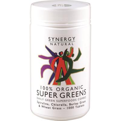 Synergy Natural Organic Super Greens (Spirulina, Chlorella, Barley Grass & Wheat Grass) 1000t